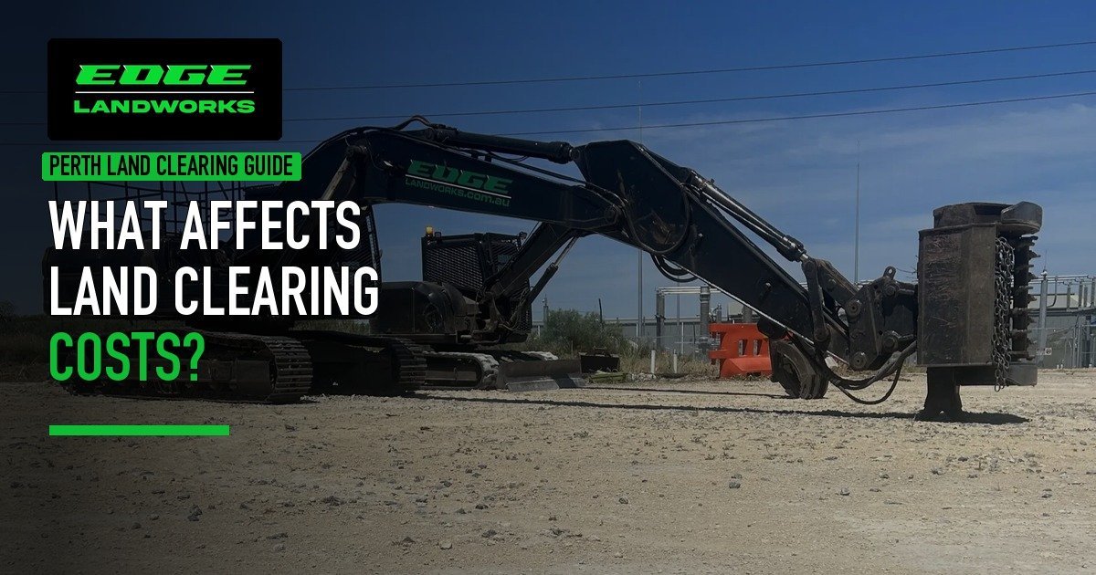 Edge Landworks excavator and mulcher used for land clearing work in Perth