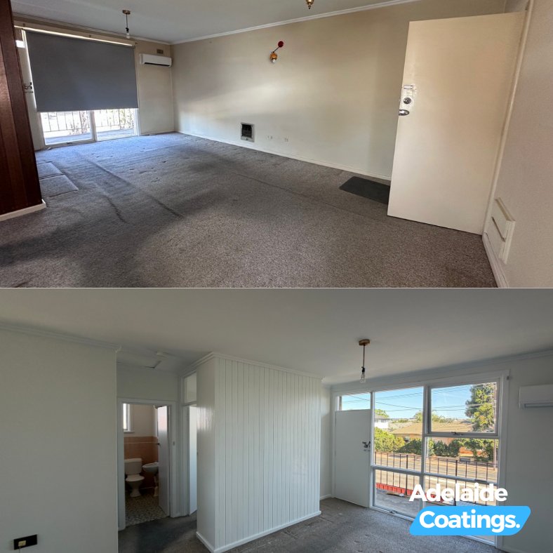 Before and after interior house painting for a rental property in Adelaide, South Australia.