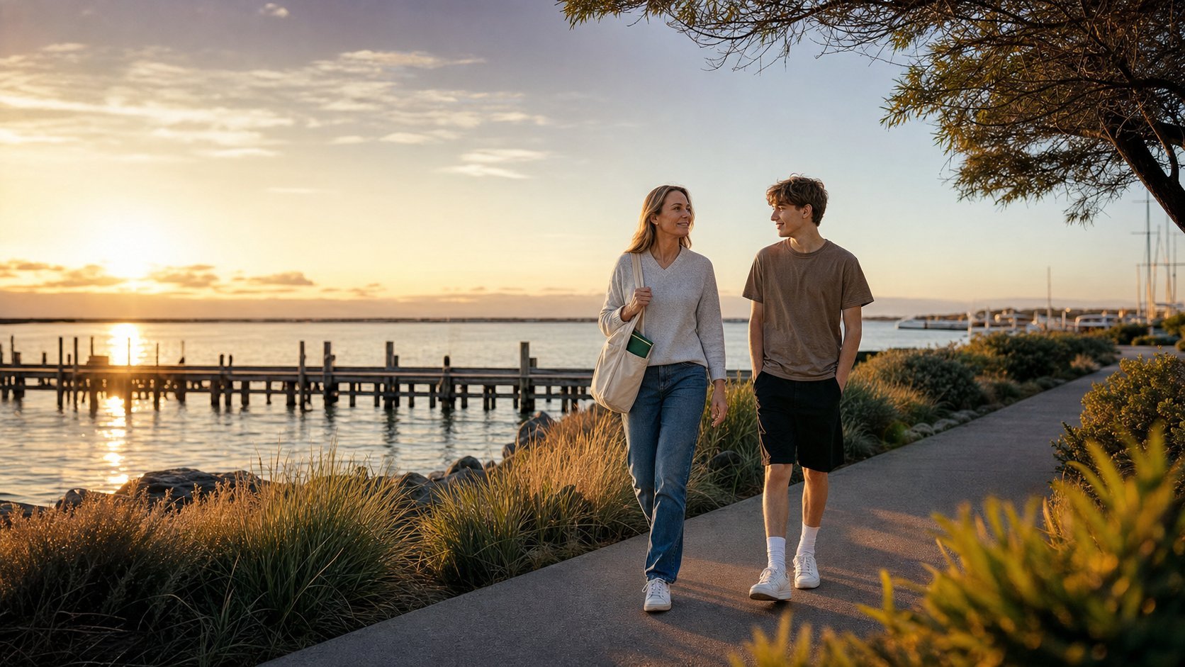 Australian family walking near a Mandurah jetty representing long-term SMSF planning