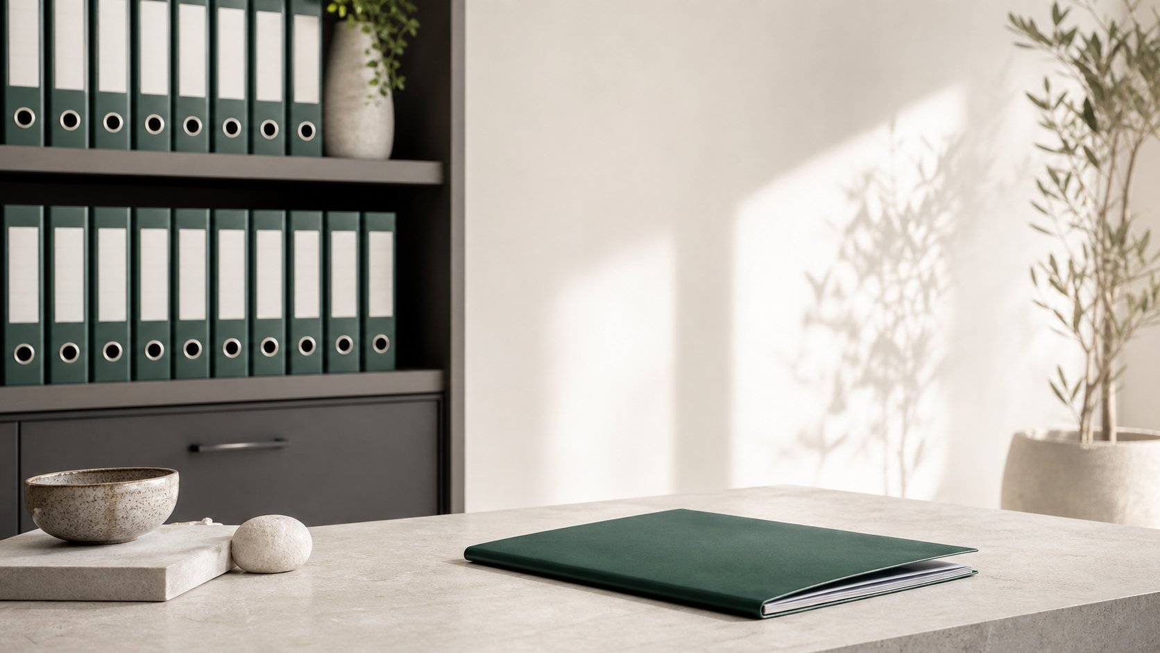 Organised green SMSF compliance folders in a warm Mandurah office